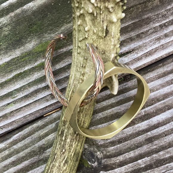 Sergio Lub Beautiful Set Of Brass Copper and Silver Bangle Cuff Bracelets - Picture 5 of 9